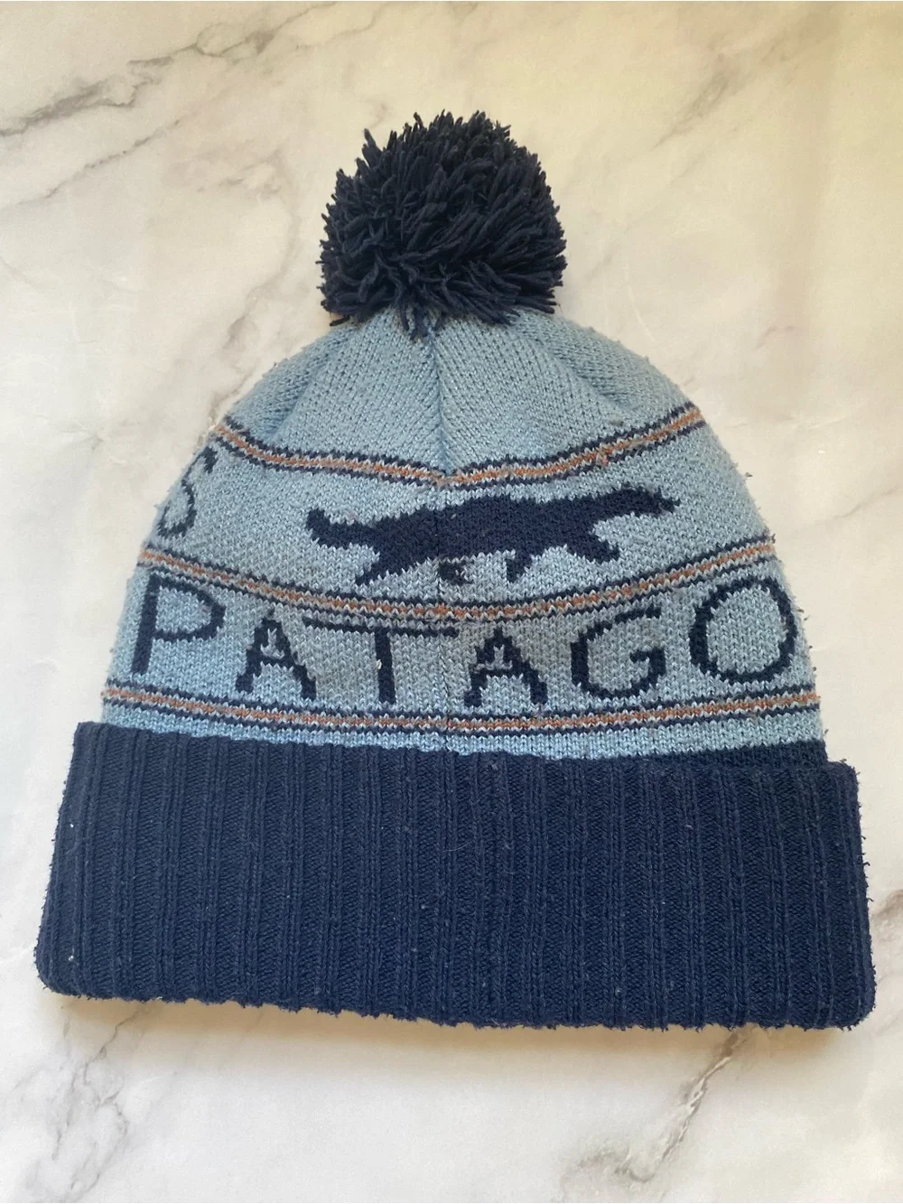 Patagonia Light Blue & Navy Kids Pom Beanie